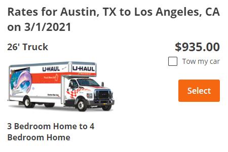 U-Haul: Austin to Los Angeles